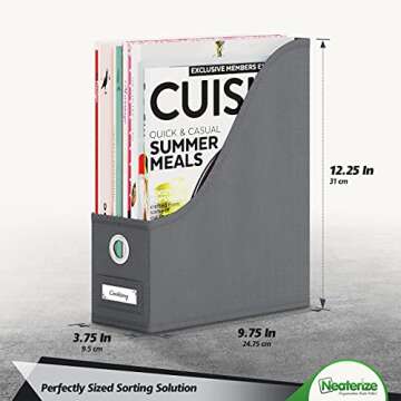 NEATERIZE Plastic, Vinyl Magazine Holder 4 PACK, File Holder, Book Organizer Storage Rack Set, For S...