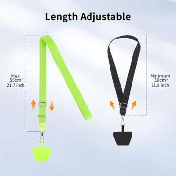CACOE Phone Lanyard 2 Pcs Adjustable Neck Strap,4 Pcs Patches,Universal Crossbody Multifuctional Patch Cell Phone Lanyards Compatible with Most Smartphones(Black+Green)