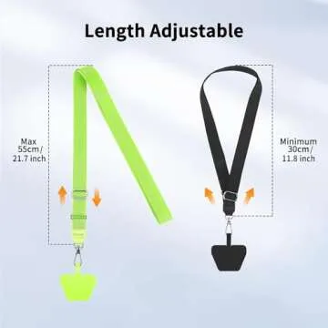 CACOE Phone Lanyard 2 Pcs Adjustable Neck Strap,4 Pcs Patches,Universal Crossbody Multifuctional Patch Cell Phone Lanyards Compatible with Most Smartphones(Black+Green)