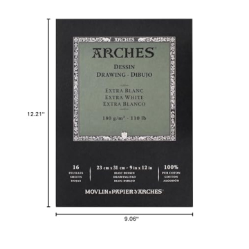 Arches Extra White Cotton Drawing Paper Pad 9x12 inches