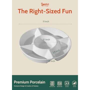 Sweese Chip & Dip Serving Set, Porcelain Divided Serving Platter, Relish Tray, Perfect for Chips and...