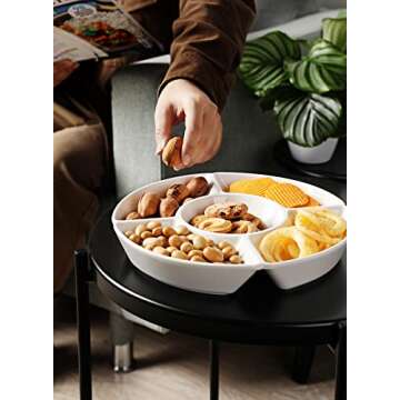 Sweese Chip & Dip Serving Set, Porcelain Divided Serving Platter, Relish Tray, Perfect for Chips and Dip, Veggies, Candy and Snacks, White