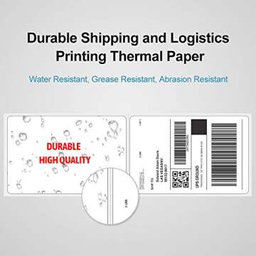4x6 Thermal Direct Shipping Labels, Shipping Label Printer Paper ?Fan-Fold Mailing Labels for Desktop Label Printer, Self-Adhesive Compatible with Zebra, Rollo, Dymo, MUNBYN, USPS 4" x 6", 500-Pack