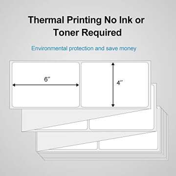 4x6 Thermal Direct Shipping Labels, Shipping Label Printer Paper ?Fan-Fold Mailing Labels for Desktop Label Printer, Self-Adhesive Compatible with Zebra, Rollo, Dymo, MUNBYN, USPS 4" x 6", 500-Pack