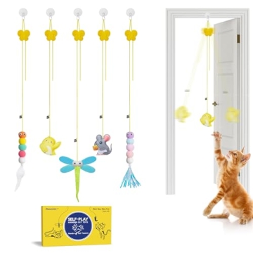Potaroma Interactive Cat Feather Toys 5 Pcs, Cat Teaser Retractable, Hanging Cat Toys Indoor Kitten ...
