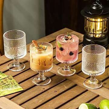Hobnail Iced Beverage Goblets, Goblets Glasses set of 4, Vintage 8oz Glassware, Drinking Cup, Hobnai...