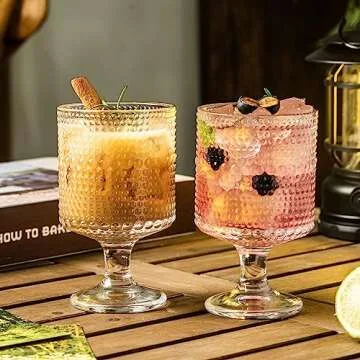 Hobnail Iced Beverage Goblets, Goblets Glasses set of 4, Vintage 8oz Glassware, Drinking Cup, Hobnail Goblet Glasses, Glass Cups for Wine, Soda, Juice in Dinner Parties, Bars, Restaurants (4PCS)