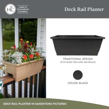 The HC Companies 24 Inch Deck Railing Planter Box - Decorative Lightweight Weatherproof Plastic Plan...