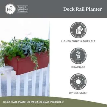 The HC Companies 24 Inch Deck Railing Planter Box - Decorative Lightweight Weatherproof Plastic Plant Pot for Outdoor Balcony, Porch, Garden, Fence, Black