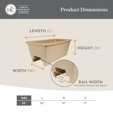 The HC Companies 24 Inch Deck Railing Planter Box - Decorative Lightweight Weatherproof Plastic Plant Pot for Outdoor Balcony, Porch, Garden, Fence, Black