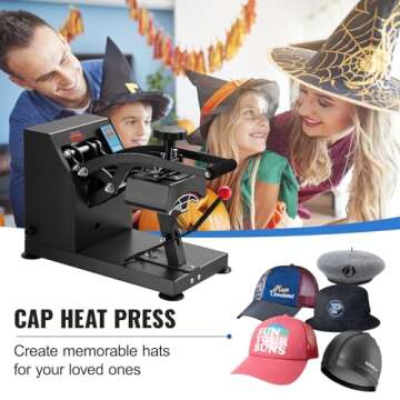 VEVOR Heat Press 6x3.75Inch Curved Element Hat Press Clamshell Design Heat Press for Hats Rigid Steel Frame No Stick Digital LCD Timer and Temperature Control (6x3.75Inch Clamshell Design)
