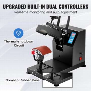 VEVOR Heat Press 6x3.75Inch Curved Element Hat Press Clamshell Design Heat Press for Hats Rigid Steel Frame No Stick Digital LCD Timer and Temperature Control (6x3.75Inch Clamshell Design)