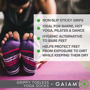 Gaiam Toeless Yoga Socks - Flexible and Grippy Yoga Accessories
