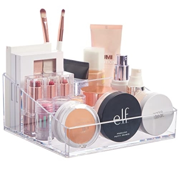 STORi Clear Plastic Vanity Makeup Organizer | Compact Rectangular 4-Compartment Holder for Brushes, ...