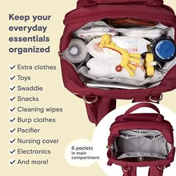 RUVALINO Diaper Bag Backpack, Multifunction Travel Pack Maternity Baby Changing Bags, Large Capacity, Waterproof, Purplish Red