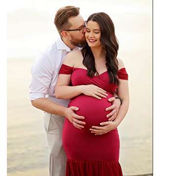 COSYOU Maternity Dress for Photoshoot Fluffy Pregnancy Party Flowy Baby Shower Dress Off Shoulder So...