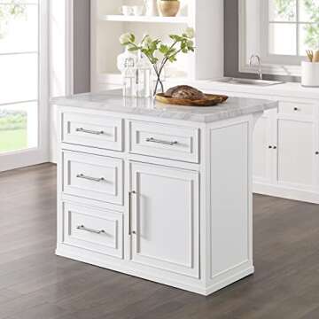 Crosley Furniture Cutler Kitchen Island: Elegant White Faux Marble Top