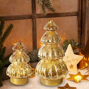 Battery-Operated Mercury Glass Christmas Tree Set