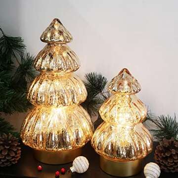 Battery-Operated Mercury Glass Christmas Tree Set