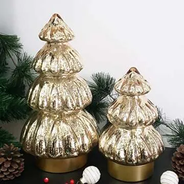 Battery-Operated Mercury Glass Christmas Tree Set