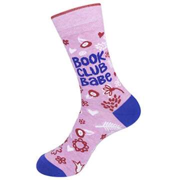 FUNATIC Book Club Babe Socks About Reading | Bookworm Gift Idea with Funny Saying for Bookish Women Who Love to Read | Literary Related Apparel Adult Teen Present | Quirky Librarian Party Accessories