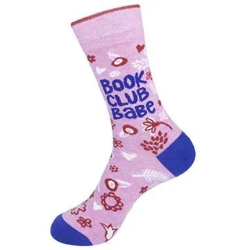FUNATIC Book Club Babe Socks About Reading | Bookworm Gift Idea with Funny Saying for Bookish Women Who Love to Read | Literary Related Apparel Adult Teen Present | Quirky Librarian Party Accessories