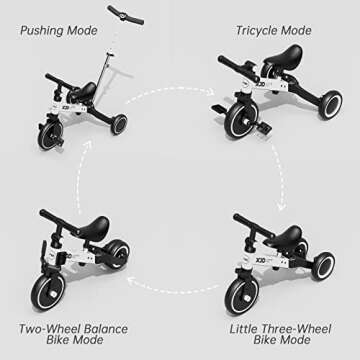 XJD 7 in 1 Toddler Bike with Push Handle,Tricycles for 1 to 3 Years Old, Toddler Tricycle with Push ...