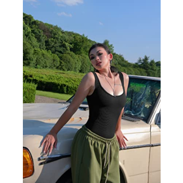 OQQ Women's Ribbed Bodysuits 2025 Trendy Comfortable Outfits