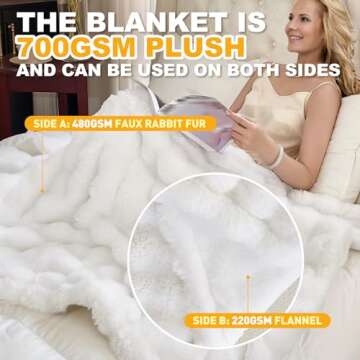 Moenchy Faux Fur White Throw Blanket - Super Soft & Cozy for Couch, Bed, and More