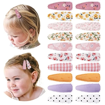 20 Pcs Girl Hair Clips Floral Print Toddler Hair Clips Non Slip Wrapped Snap Hairpins for Kids Barre...