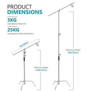Neewer 10ft Adjustable C-Stand with Boom Arm for Photography
