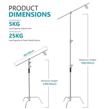 Neewer 10ft Adjustable C-Stand with Boom Arm for Photography
