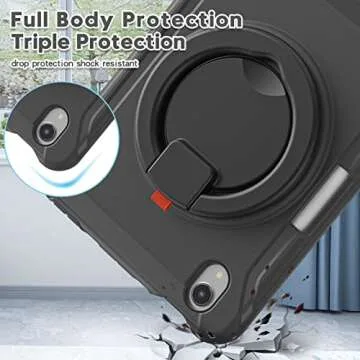 ORIbox Defender Case for iPad Mini 6, Full Body Drop Protection, 3 in 1 Shockproof Bumper with 360° Ring Holder Kickstand, Defender Black