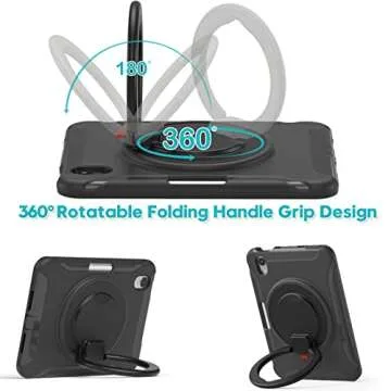 ORIbox Defender Case for iPad Mini 6, Full Body Drop Protection, 3 in 1 Shockproof Bumper with 360° Ring Holder Kickstand, Defender Black
