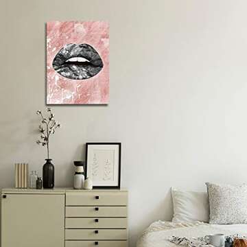 FunLe Canvas Wall Art Pink Abstract Lips for Bathroom and Bedroom Decoration Modern Style Paintings ...