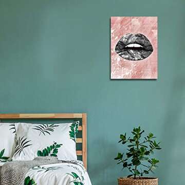 FunLe Canvas Wall Art Pink Abstract Lips for Bathroom and Bedroom Decoration Modern Style Paintings Decor Frame or Unframe Home Ready to Hang (12X16Inch,Unframe)