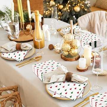 Quera 60 Pack Christmas Paper Napkins Christmas Tree Red Green 5 x 5 "Disposable White Beverage Napkins Decorative Table Napkin for New Year Winter Dinner Merry Christmas Holiday Xmas Party Supplies