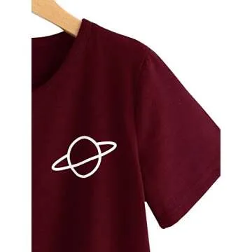 SweatyRocks Women's Casual Short Sleeve Print Crop Top T Shirt Summer Tees Letter Burgundy S