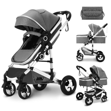 Kinder King 2 in 1 Convertible Baby Stroller - Dark Grey, Folding Infant Carriage