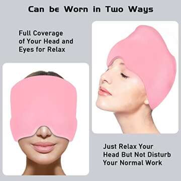 Headache Relief Hat for Migraine Relief, Tension, One Size Fits All Headache Cap with Reusable Ice Gel Pack for Puffy Eyes, Stress Relief (Pink)