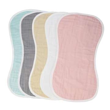 MUKIN Baby Burp Cloths and Burping Cloths,Soft Absorbent for Boys Girls,5 Pack Cotton Newborn Burp Bibs face Cloths (Multicolored)
