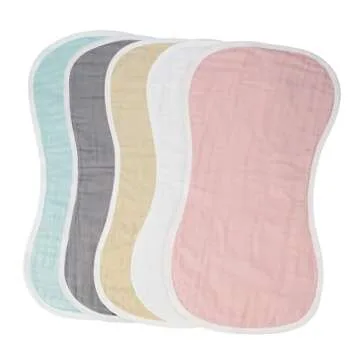 MUKIN Baby Burp Cloths and Burping Cloths,Soft Absorbent for Boys Girls,5 Pack Cotton Newborn Burp Bibs face Cloths (Multicolored)