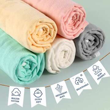 MUKIN Baby Burp Cloths and Burping Cloths,Soft Absorbent for Boys Girls,5 Pack Cotton Newborn Burp Bibs face Cloths (Multicolored)