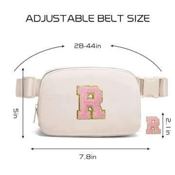 Gitus Belt Bag Fanny Pack Crossbody Bags with Initial Letter Patch Cute Stuff Birthday Gifts for Teenager Girls Trendy Preppy Stuff for Teen Girls Cool Stuff for Teens (Beige-R)
