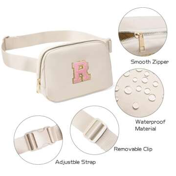 Gitus Belt Bag Fanny Pack Crossbody Bags with Initial Letter Patch Cute Stuff Birthday Gifts for Teenager Girls Trendy Preppy Stuff for Teen Girls Cool Stuff for Teens (Beige-R)