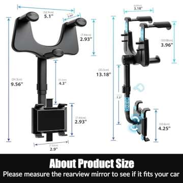 SXhyf Rear View Mirror Phone Holder, 2023 Rotatable and Retractable, Universal Mount, Cell Car Fit for iPhone 11 12 13 14 Pro Max Samsung All Phone