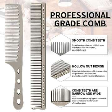 Hair Styling Comb,2PCS Metal Combs For Hair Women,Space Aluminum Stainless Steel Anti-static Sparse Haircut Comb Beauty Tool (Silvery)
