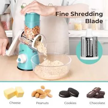 X Home Rotary Cheese Grater with Strong Suction Base 3 Blades
