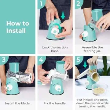 X Home Rotary Cheese Grater with Strong Suction Base 3 Blades