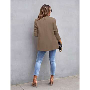 CRAZY GRID Womens Casual Blazer Long Sleeve Business Suit Jacket Open Front Button Work Office Blazer Jacket Fashion Dressy Ladies Blazer Summer Tan L